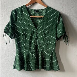 Who What Wear Green Polka Dot Blouse